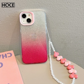 Hoce เคสโทรศัพท์มือถือ ซิลิโคนนิ่ม แบบแข็ง กันกระแทก แต่งกลิตเตอร์ ไล่โทนสี ระยิบระยับ ลายหัวใจ หรูหรา สําหรับ iPhone 14 Pro Max 13 12 11