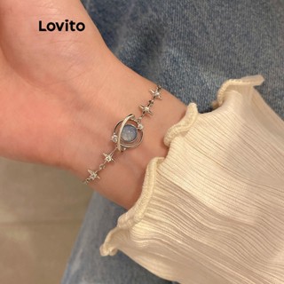 Lovito กำไลข้อมือ ลำลอง ลูกบาศก์ เบสิก สีพื้น ชามเงิน สำหรับผู้หญิง รุ่น LNA14058 (สีน้ำเงิน)