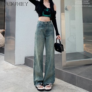 DaDuHey🎈 Womens Summer Thin High Street Retro Korean Style Chic Hot Girl Denim Straight-Leg Pants High Waist Loose Wide Leg Pants