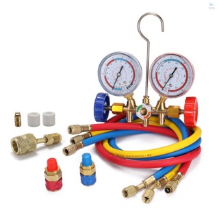 เครื่องวัดความเย็น 3 ทาง AC วินิจฉัย Manifold Freon Gauge Set สารทําความเย็น พร้อม Couplers และ Acme Adapter