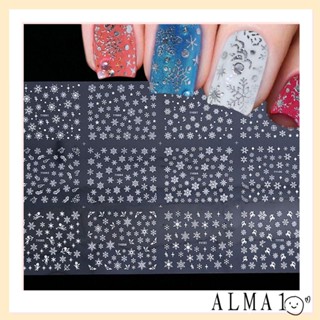 ALMA สติกเกอร์โฮโลแกรมเลเซอร์ ลายสโนว์แมน ปีใหม่ สําหรับตกแต่งเล็บ