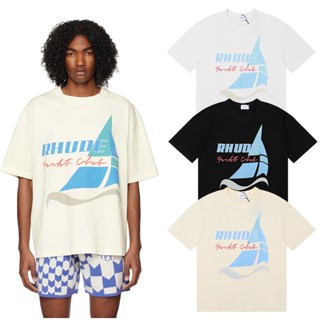 Rhude Yacht Club Yacht เสื้อยืดลําลอง ผ้าฝ้าย แขนสั้น คอกลม พิมพ์ลาย ทรงหลวม สไตล์อเมริกัน สําหรับสตรี