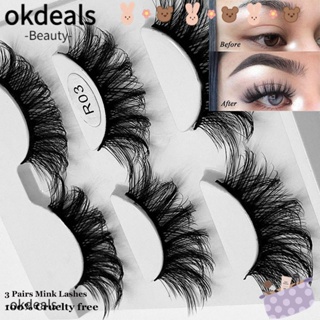 OKDEALS Skonhed ขนตาปลอม ขนมิงค์ 3D ยาวธรรมชาติ 3 คู่