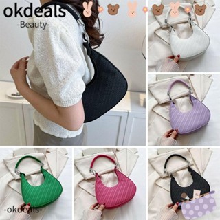 Okdeals กระเป๋าถือ หนัง PU ขนาดใหญ่ จุของได้เยอะ แบบพกพา สีพื้น สไตล์โฮโบ สําหรับผู้หญิง