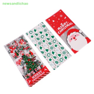 Newsandlichao ถุงพลาสติกใส่ขนม ลาย Merry Christmas พร้อมริบบิ้น 50 ชิ้น