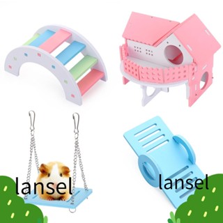 Lansel บ้านหนูแฮมสเตอร์ สัตว์เลี้ยง ขนาดเล็ก ของเล่นออกกําลังกาย สะพานสายรุ้ง เม่น ไม้ ออกกําลังกาย ของเล่นแกว่ง เจอร์บิล