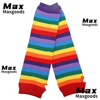 Maxg ปลอกแขน ไร้นิ้ว เด็กผู้หญิง สีรุ้ง ลายทาง เครื่องแต่งกายฮาโลวีน ถุงมือ