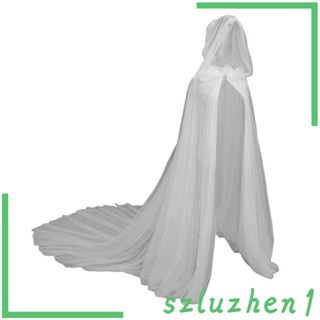 [Szluzhen1] เสื้อคลุมยาว มีฮู้ด ผ้าตาข่ายนิ่ม สไตล์วินเทจ สําหรับงานแต่งงาน