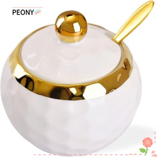 Peonypavilion โหลเซรามิค ใส่เครื่องเทศ น้ําตาล สีขาว พร้อมฝาปิด 3.95*3.75 นิ้ว