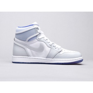 Airjordan1midaj1 รองเท้าบาสเก็ตบอล สีขาว สีเทา สีฟ้า สําหรับผู้ชาย CK6637-104 AJ1 45 k