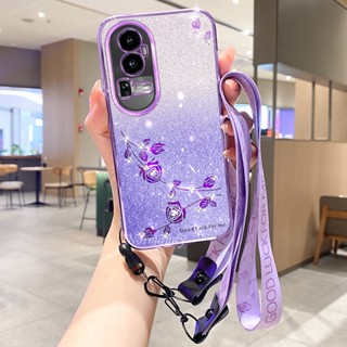 เคสโทรศัพท์มือถือ ลายดอกกุหลาบไล่โทนสี พร้อมสายคล้องยาว สําหรับ OPPO Reno10 Pro Pro+ Plus Reno 8T 8Z 8 Pro A98 A78 NFC A17 A17K 4G 5G