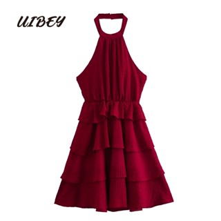 Uibey ชุดเดรส สายคล้องคอ สีพื้น 3956