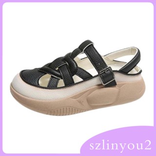 [szlinyou2] รองเท้าแพลตฟอร์ม หนัง PU ปิดนิ้วเท้า เหมาะกับการพกพาเดินทาง ตั้งแคมป์ เดินป่า สํานักงาน สําหรับผู้หญิง