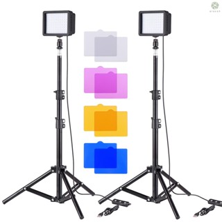 [XS] Andoer ชุดไฟ LED 10W 5600K ขนาดเล็ก พร้อมแผงไฟวิดีโอ LED 2 ขาตั้งไฟ 100 ซม. 39.4 นิ้ว * 2 อะแดปเตอร์หัวบอล ยืดหยุ่น * 2 + ฟิลเตอร์สี * 8 สําหรับ Yo
