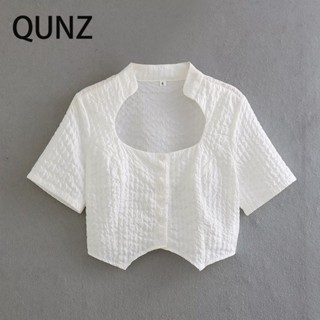 Qunz เสื้อเชิ้ต คอวี แขนสั้น อเนกประสงค์ 4668