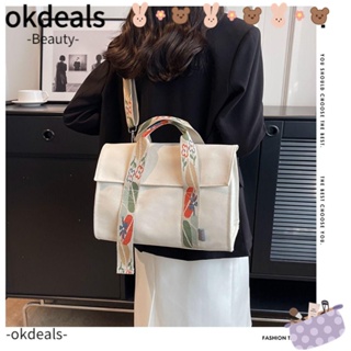 Okdeals กระเป๋าสะพายไหล่ กระเป๋าถือ ผ้าแคนวาส แบบนิ่ม 2 สาย จุของได้เยอะ พร้อมตะขอเกี่ยว สําหรับเดินทาง