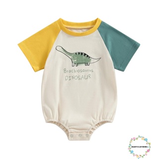 Babyclothes- ชุดจั๊มสูทรอมเปอร์ แขนสั้น คอกลม พิมพ์ลายตัวอักษร ไดโนเสาร์ สีตัดกัน แฟชั่นฤดูร้อน สําหรับเด็กทารกผู้ชาย