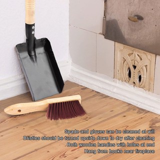 YOklahoma Fireplace Ash Shovel Brush Set เครื่องมือทำความสะอาดเตาถ่านหินสำหรับบ้านพร้อมถุงมือซิลิโคนสีดำ