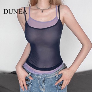 Dunea ใหม่ เสื้อกล้าม ผ้าตาข่าย บล็อกสี แฟชั่นฤดูร้อน สําหรับผู้หญิง