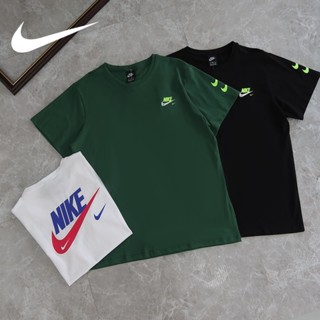 Nike ของแท้ 100% เสื้อยืดแขนห้าส่วน ผ้าถัก พิมพ์ลายโลโก้ ทรงหลวม สไตล์คลาสสิก เรียบง่าย แฟชั่นสําหรับทุกเพศ