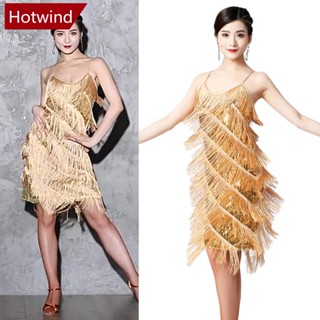 Hotwind ชุดเดรสเต้นรําละติน แขนกุด ปักเลื่อม เซ็กซี่ สําหรับผู้หญิง F8O7