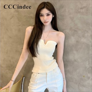 Cccindee ใหม่ เสื้อท็อป ผ้าถัก ทรงสลิมฟิต สีพื้น เซ็กซี่ เข้ากับทุกการแต่งกาย แฟชั่นสําหรับผู้หญิง 2023