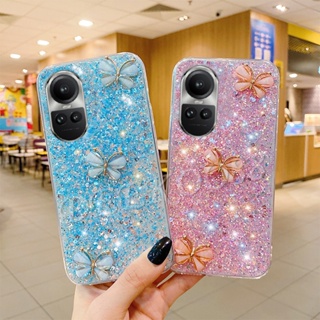 พร้อมส่ง เคสโทรศัพท์มือถือ ประดับเลื่อม คริสตัล กลิตเตอร์ ลายผีเสื้อ วิบวับ สําหรับ OPPO Reno 10 Pro Plus 10Pro 10Pro+ A78 A58 4G 5G Reno10 Pro