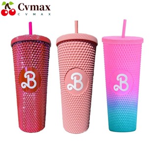 Cvmax แก้วน้ําสตั๊ด พร้อมหลอดดูด สีชมพู สําหรับตุ๊กตาบาร์บี้