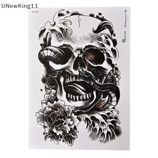 Unewking สติกเกอร์รอยสักชั่วคราว ลายกะโหลก สีดํา กันน้ํา ขนาดใหญ่