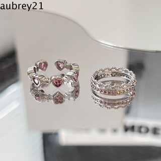 Aubrey1 แหวนเพทาย รูปหัวใจ สีชมพู เครื่องประดับแฟชั่น สําหรับผู้หญิง