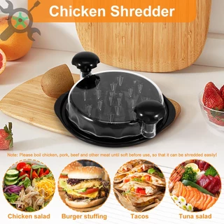 Chicken Shredder Tool Meat Breast Shredding Separation Mincingเครื่องบดพร้อมฝาปิดสําหรับหั่นหมูไก่เนื้อสต็อกใหม่ เครื่องหั่นเนื้อไก่ พร้อมฝาปิดใส ด้ามจับตามหลักสรีรศาสตร์ กันลื่น