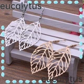 Eucalytus1 ต่างหูระย้า โลหะผสมเงิน รูปใบไม้ สไตล์โบฮีเมียน เรโทร สีทอง และสีเงิน 12 คู่