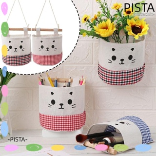 Pista กระเป๋าเครื่องสําอาง ผ้าฝ้าย และผ้าลินิน ลายการ์ตูนแมวน่ารัก 5 สี สําหรับแขวนติดผนัง ประตู ตู้เสื้อผ้า 2 ชิ้น