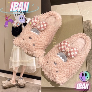 IBAII. รองเท้าแตะขนใหม่สไตล์เกาหลีบ้านการ์ตูนน่ารักรองเท้าแตะผ้าฝ้ายในร่ม