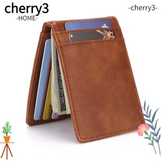 Cherry3 กระเป๋าสตางค์ หนัง Pu ใบสั้น บางพิเศษ กันขโมย ใส่บัตรได้ แฟชั่นสําหรับผู้ชาย