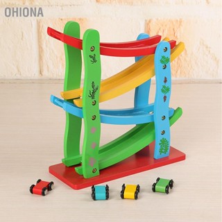 OHIONA Ramp Race Car Set 4 Cars Educational Early Learning Smooth Gliding ไม้ Racer Toy for Boys Girls