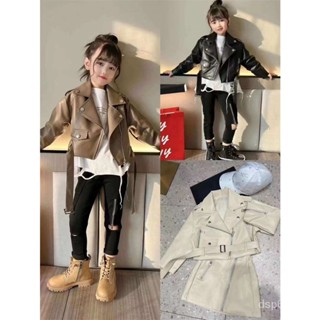 Girls leather zipper shirt 2023 spring and autumn childrens foreign Korean style baby girls motorcycle jacket jacket jacket 0FIG