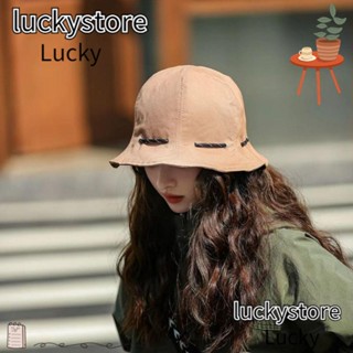 Lucky หมวกบักเก็ต ป้องกันรังสียูวี สองด้าน หูรูด สีพื้น กระเป๋าสะพายข้าง อเนกประสงค์ หมวกตกปลา หมวกชาวประมง