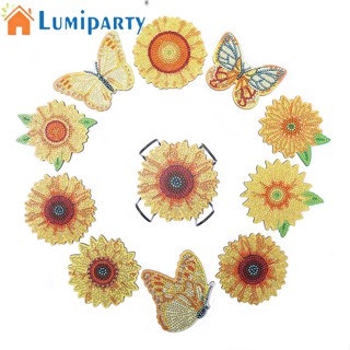 Lumiparty แผ่นรองแก้ว ปักครอสสติตช์ รูปผีเสื้อ ดอกทานตะวัน Diy สําหรับผู้เริ่มต้น 10 ชิ้น