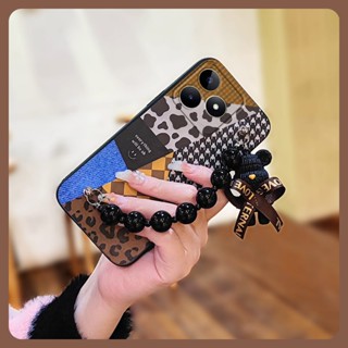 Cartoon Dirt-resistant Phone Case For Realme C53/Narzo N53 silicone Black pearl pendant Back Cover Waterproof Bear bracelet