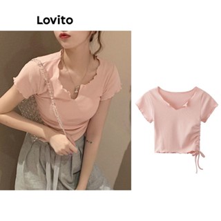 Lovito เสื้อยืดลําลอง แขนสั้น พิมพ์ลายผักกาดหอม สําหรับผู้หญิง LNA19147 (สีชมพู)