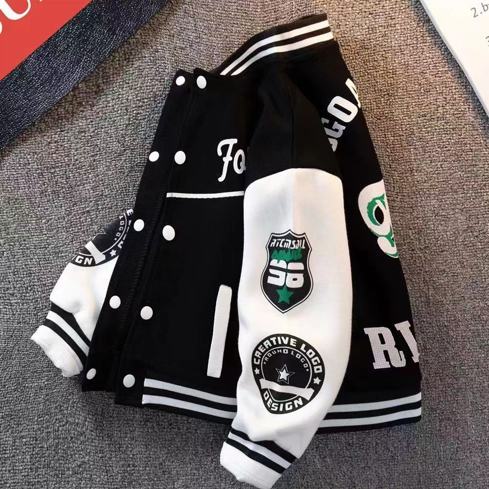 เสื้อแจ็กเก็ตเบสบอล ขนาดใหญ่ กลาง แฟชั่นฤดูใบไม้ผลิ สําหรับเด็กผู้ชาย