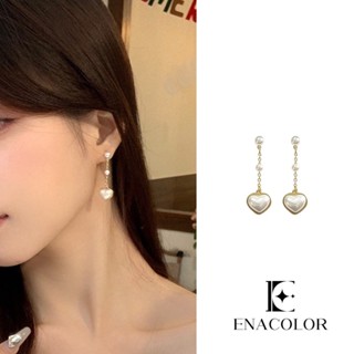 Enacolor ต่างหูระย้า ห้อยพู่ไข่มุก สีทอง หรูหรา แฟชั่นสําหรับผู้หญิง