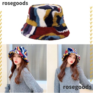 Rosegoods1 หมวกชาวประมง ขนแกะเทียม แบบนิ่ม ให้ความอบอุ่น แฟชั่นฤดูใบไม้ร่วง ฤดูหนาว สําหรับกลางแจ้ง