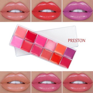 Preston ลิปกลอสพาเลท 12 สี กันน้ํา เคลือบริมฝีปาก ผู้หญิง เกาหลี เครื่องสําอาง ลิปโคลน ลิปทินท์