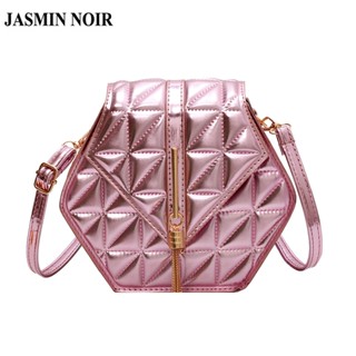 Jasmin NOIR กระเป๋าสะพายข้าง หนังเทียม ลายสก๊อต ประดับพู่ ทรงหกเหลี่ยม ขนาดเล็ก สําหรับผู้หญิง