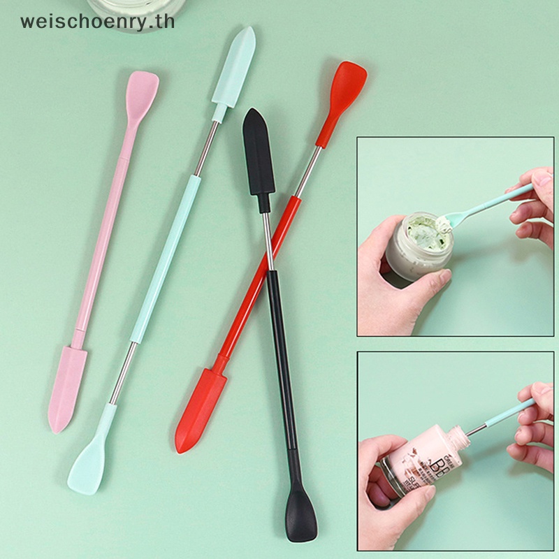 WW ไม้พายซิลิโคน Jar Scraper Scoop Tip ช้อนเครื่องสําอางสองหัวยาว TH
