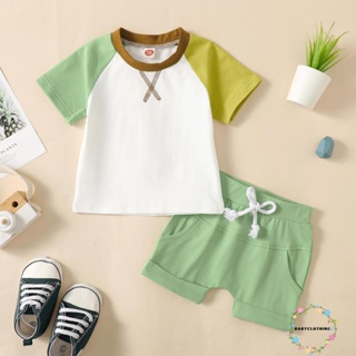 Babyclothes- ชุดเสื้อยืด คอกลม แขนสั้น พร้อมกางเกงขาสั้น สีคมชัด แฟชั่นฤดูร้อน สําหรับเด็กผู้ชาย 2 ชิ้น