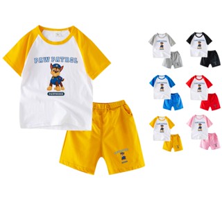 พร้อมส่ง เสื้อยืดแขนสั้น ผ้าฝ้าย 100% พิมพ์ลายการ์ตูน Paw Patrol 6 สี และกางเกง สําหรับเด็ก KC012