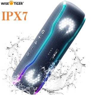 Wisetiger ลําโพงสเตอริโอบลูทูธ IPX7 25W BT5.3 กันน้ํา พร้อมไฟ EQ